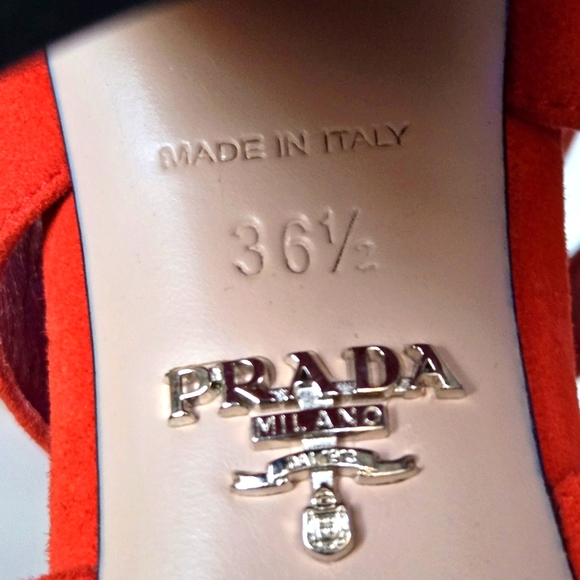 Prada RED suede, gladiator, block heel sandals.  Size 36.5 - Picture 6 of 7
